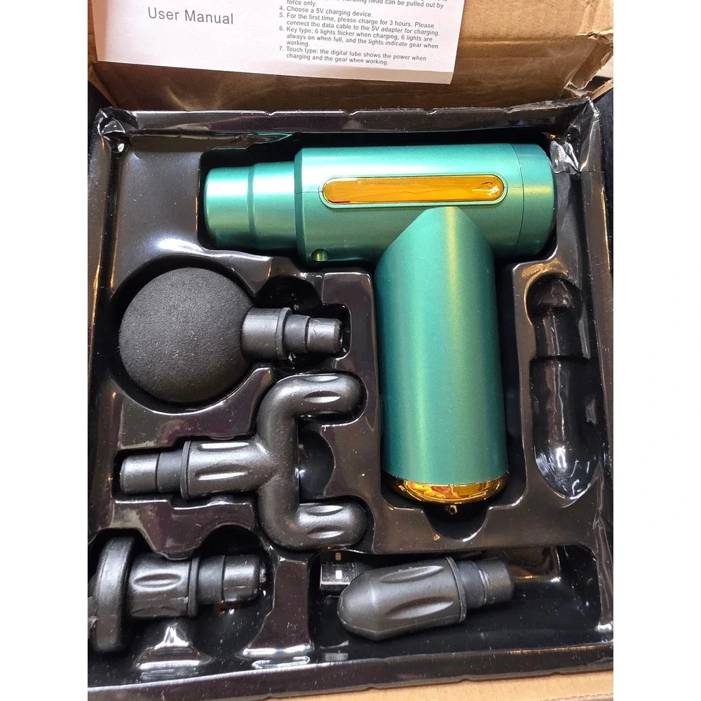 Myofascial‎ Physiotherapy Apparatus Massage Gun Teal Gold 4 Heads Type-C New